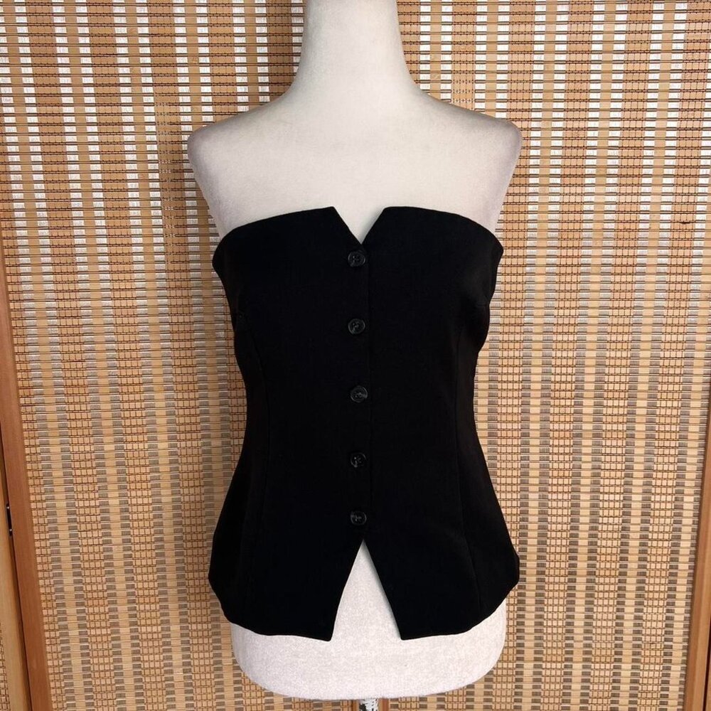 Bikbok black strapless vest style top with faux buttons